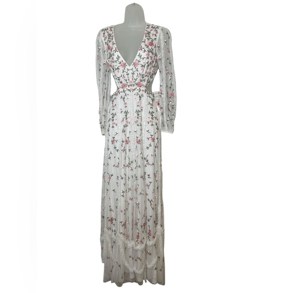 Mac Duggal New 70159 White Floral Embroidered Long Sleeve A-Line Cut Out Gown 0 - Picture 2 of 9